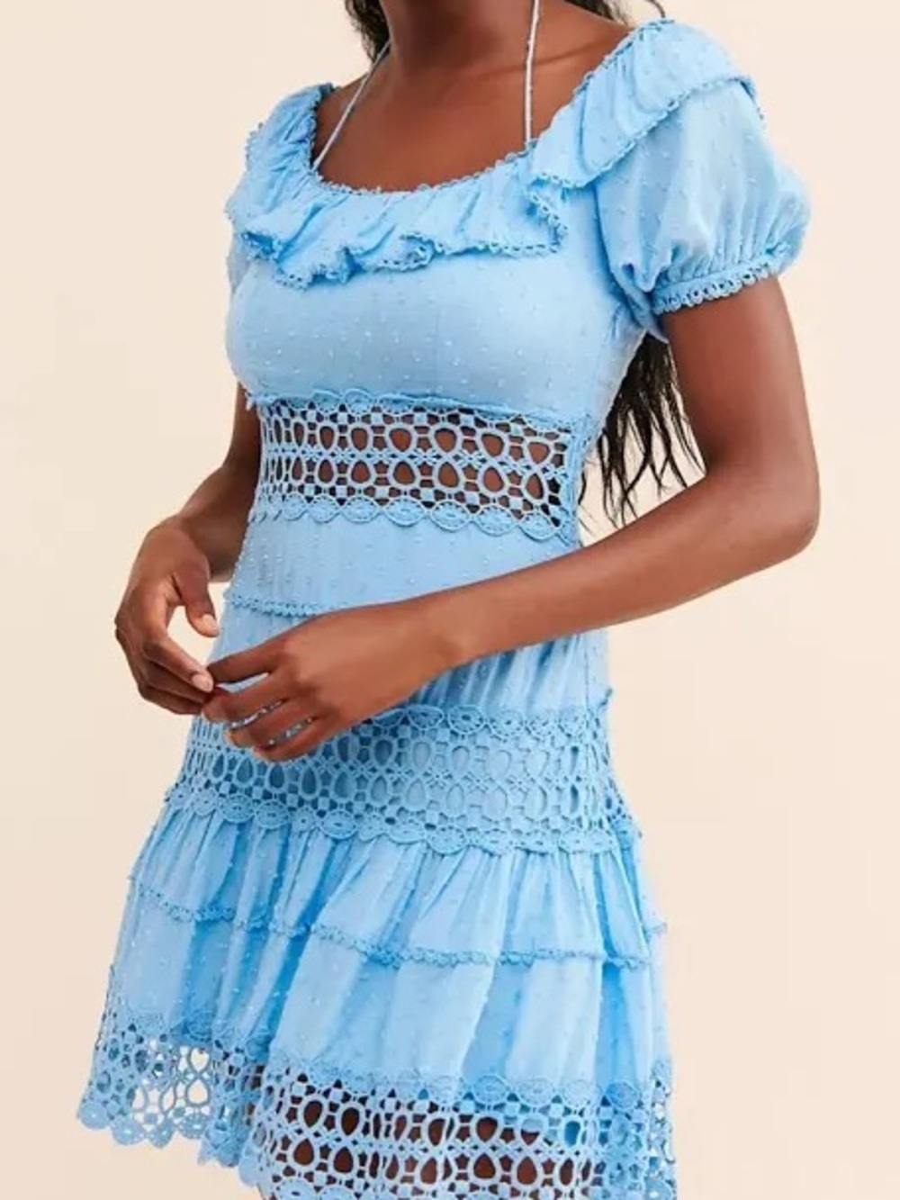 Free People Blue Off Shoulder Boho Mini Dress Size 6